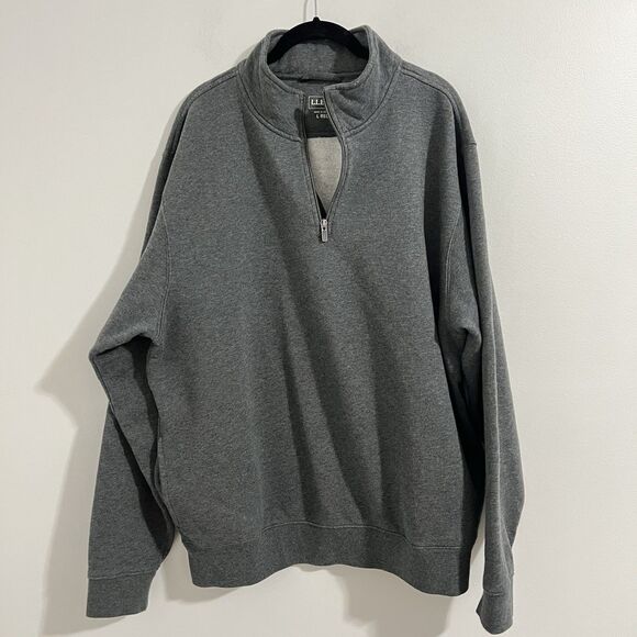 LL Bean 1/4 Zip Sweatshirt Fleece Mens L Pockets Gray Gorpcore Outdoor Sweater